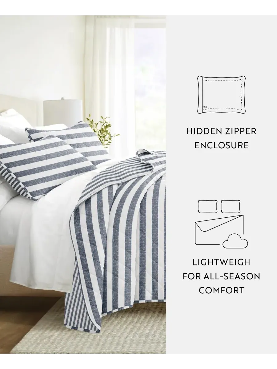 Классический полосатый двусторонний комплект из 2 предметов, размер Twin/Twin XL Ienjoy Home — изображение 6 из 10, синий