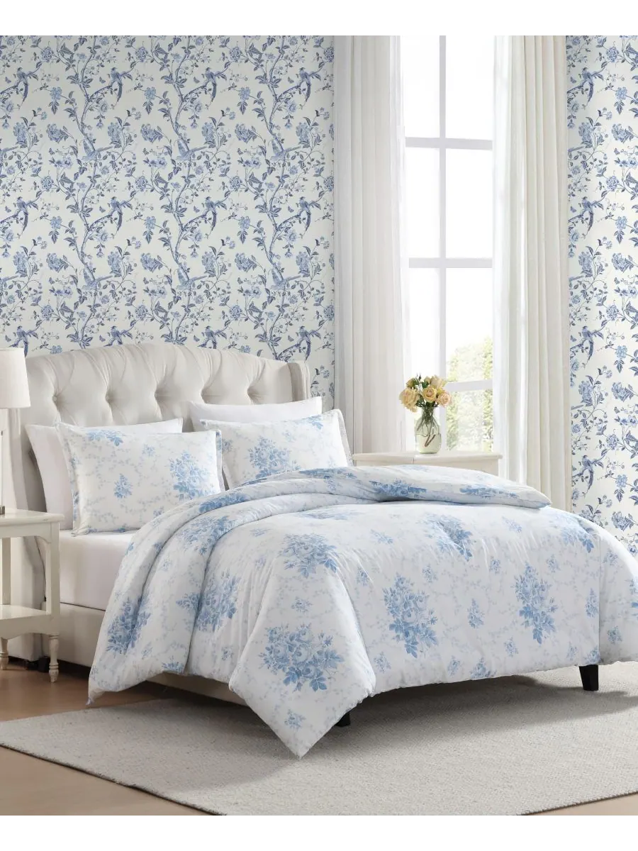 Комплект постельного белья Sophia Cotton из 3 предметов, размер King Laura Ashley — изображение 2 из 6, светлый синий