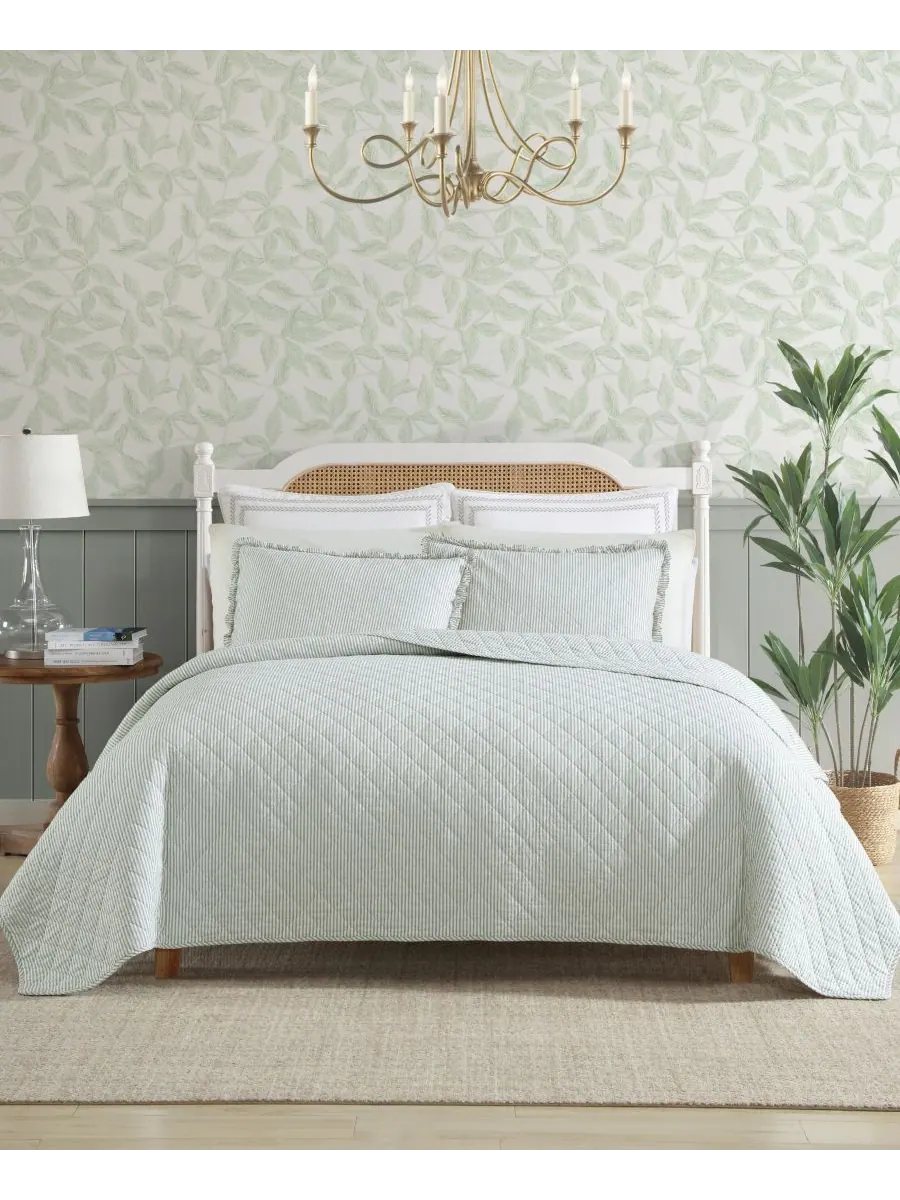Двусторонний комплект постельного белья Oxford Stripe, 2 предмета, размер Twin Laura Ashley — изображение 1 из 9, зеленый