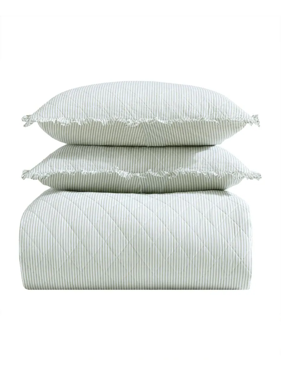 Двусторонний комплект постельного белья Oxford Stripe, 2 предмета, размер Twin Laura Ashley — изображение 7 из 9, зеленый