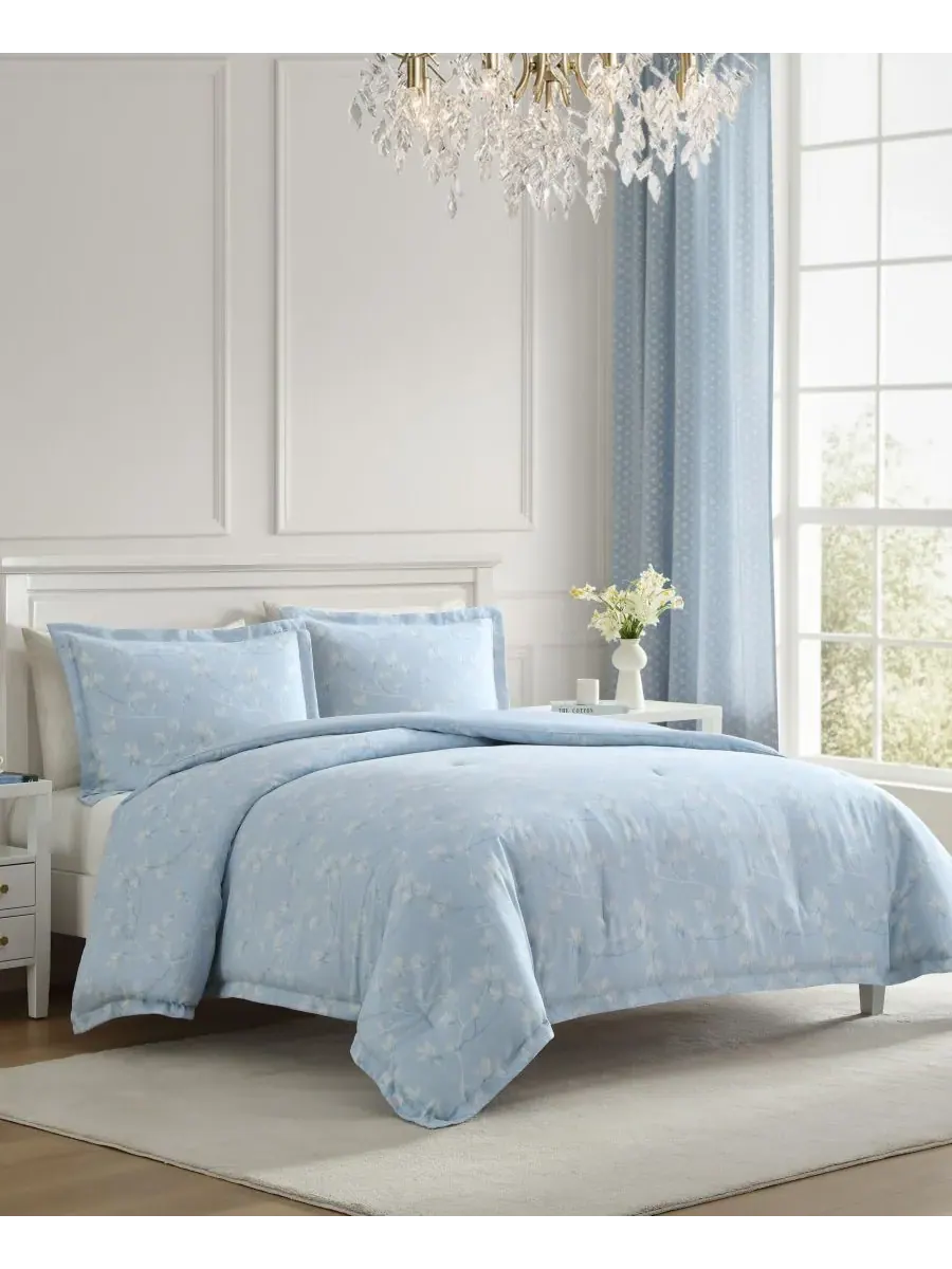 Комплект постельного белья Magnolia Grove из 3 предметов, размер Full/Queen Laura Ashley — изображение 2 из 7, светлый синий