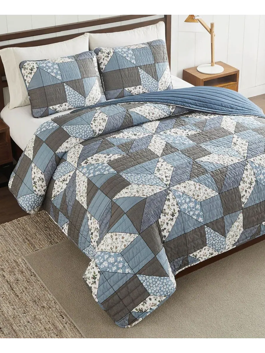 Комплект стеганых одеял с принтом, 3 предмета, Full/Queen Lucky Brand — изображение 3 из 9, синий