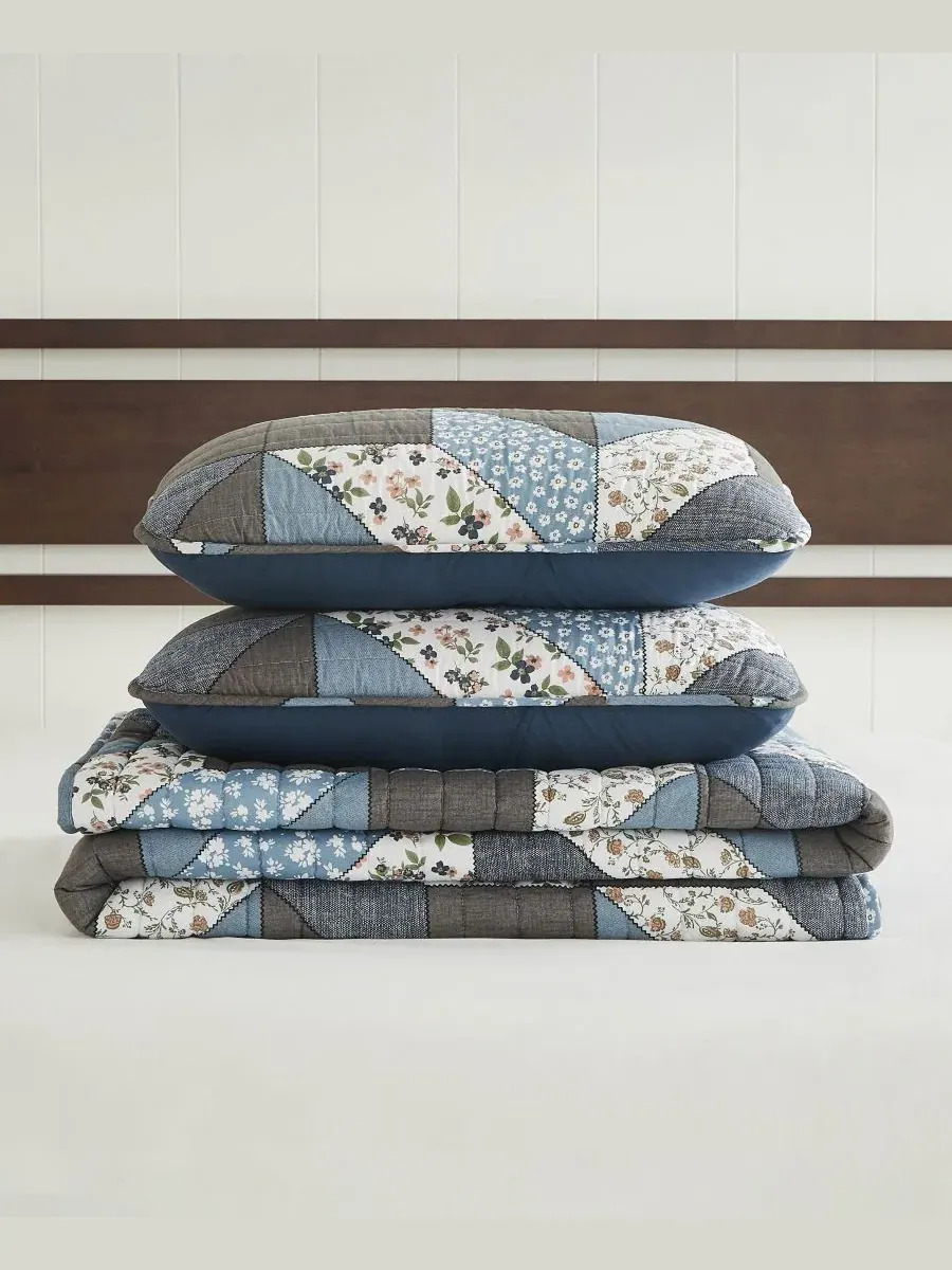 Комплект стеганых одеял с принтом, 3 предмета, Full/Queen Lucky Brand — изображение 5 из 9, синий