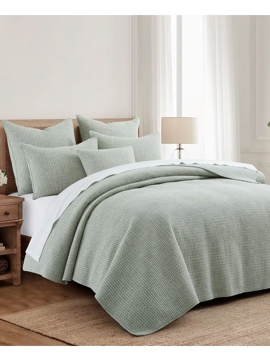 Стеганое покрывало с вышивкой Pick-Stitch Artisan, 3 предмета, Full/Queen Levtex Home — изображение 2 из 4, шалфейный