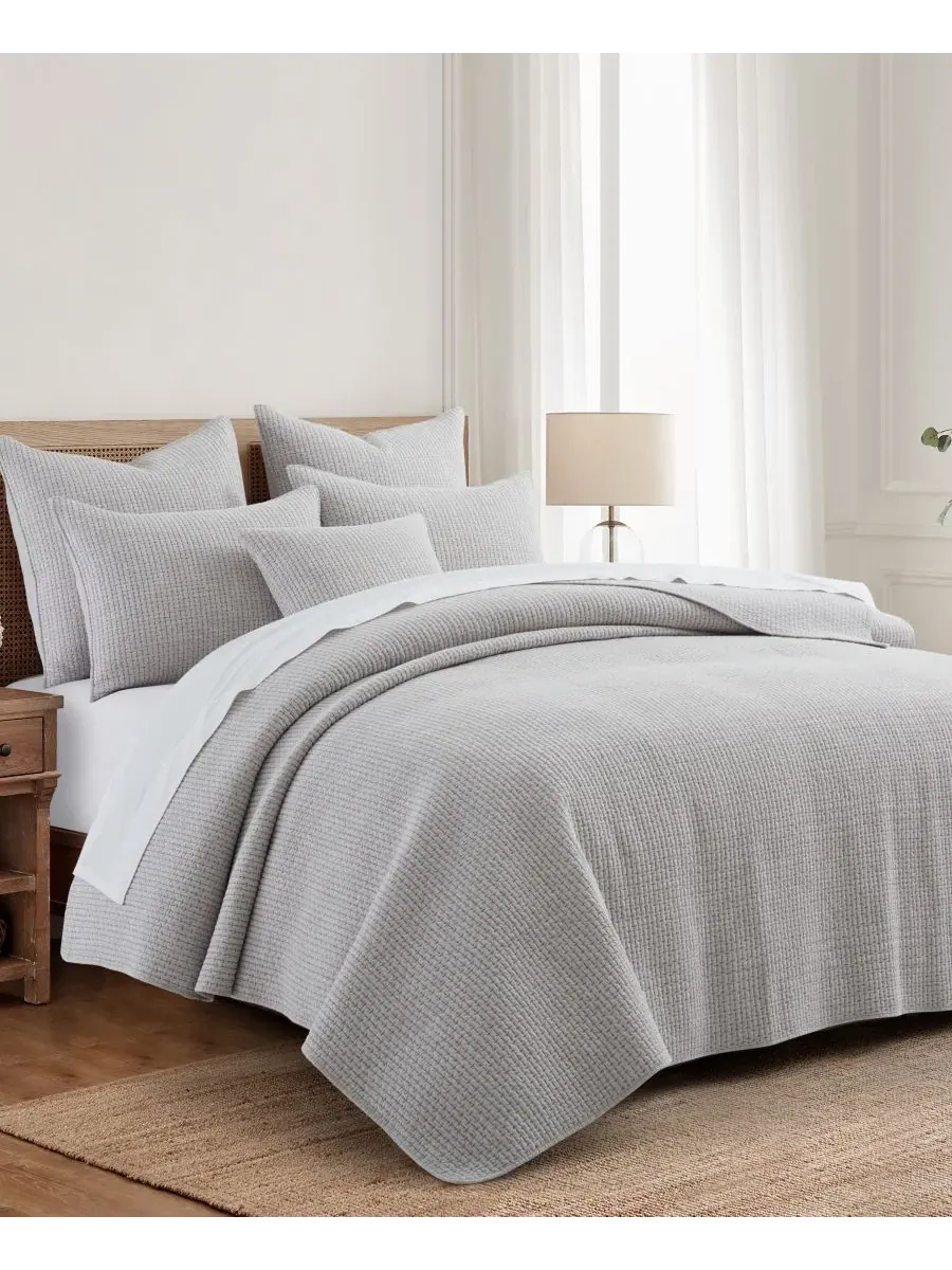 Стеганое покрывало Pick-Stitch Artisan Textured 3-Piece Quilt Set Levtex Home — изображение 2 из 4, серый