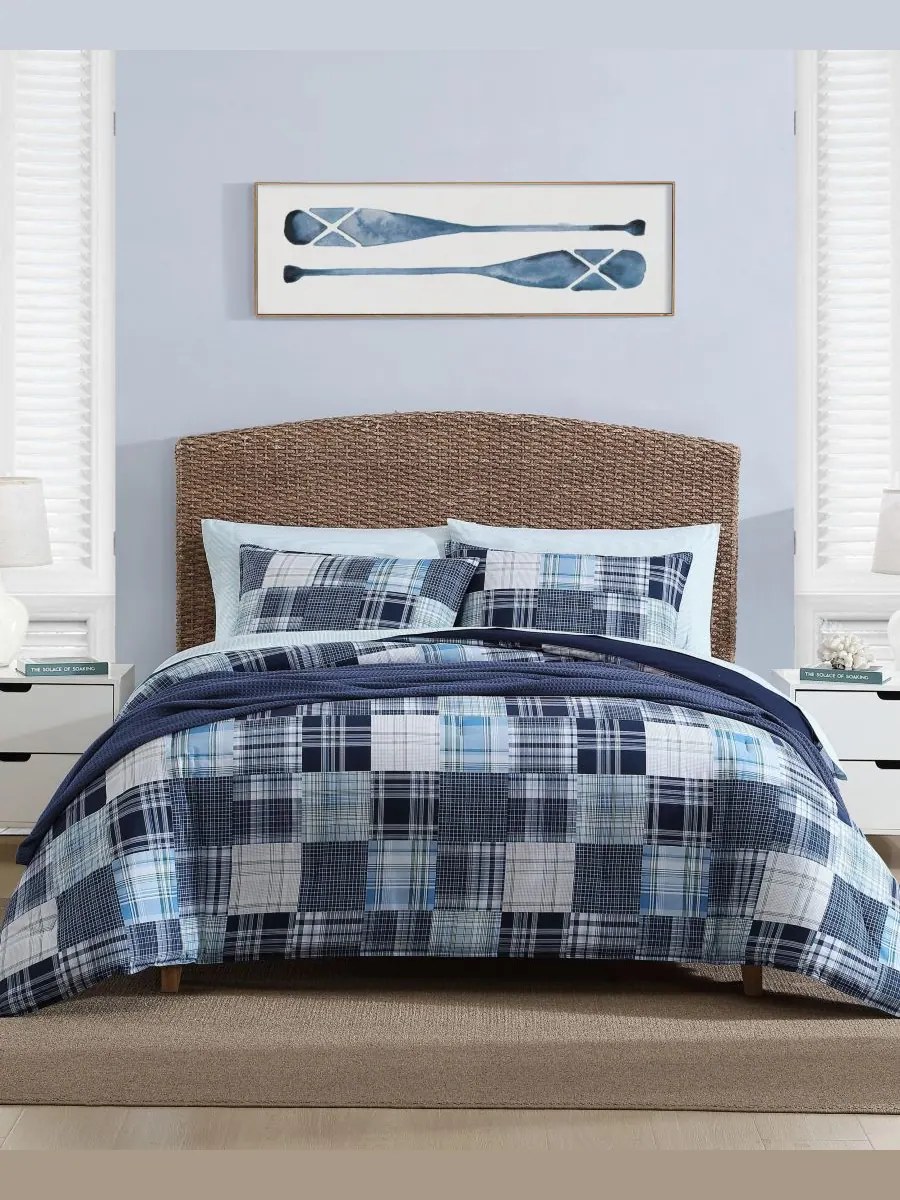 Комплект постельного белья Mason Patchwork из 3 предметов, размер King Nautica — изображение 1 из 5, синий/зеленый