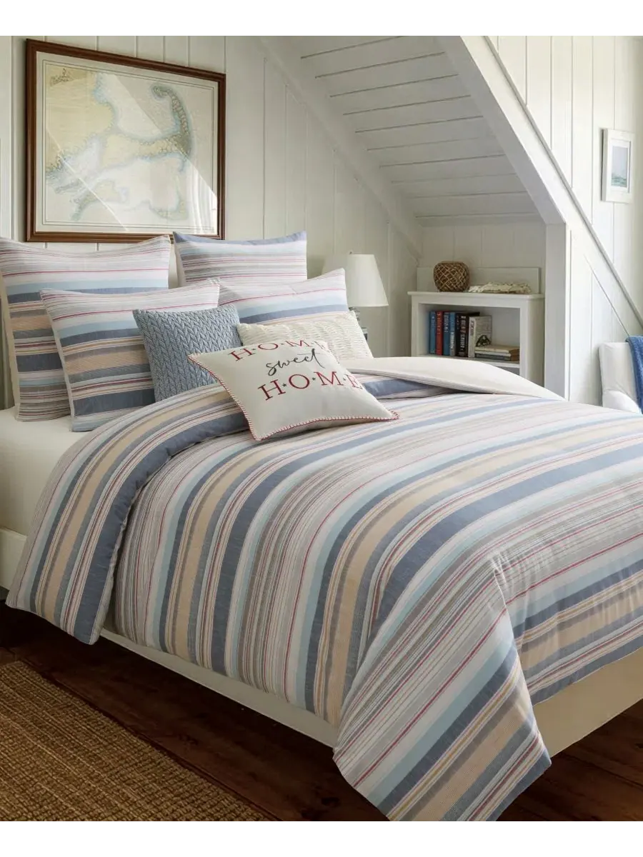 Комплект стеганого одеяла Providence Stripe Reversible Levtex Home — изображение 5 из 5, синий