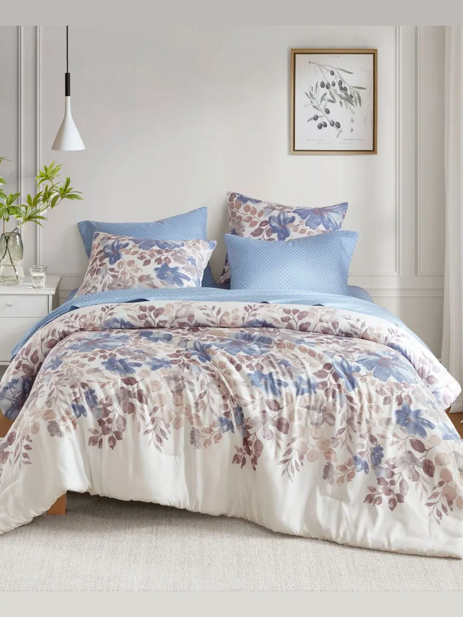 Комплект постельного белья Luna Floral из 7 предметов, размер Full Madison Park Essentials — изображение 1 из 10, синий