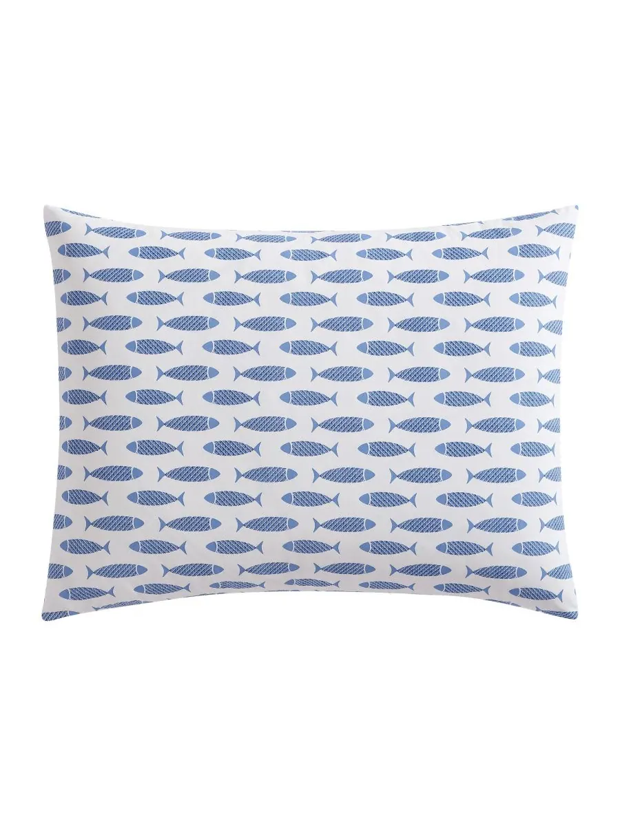 Комплект постельного белья Woodblock Fish Percale, 3 предмета, размер King Nautica — изображение 5 из 6, синий