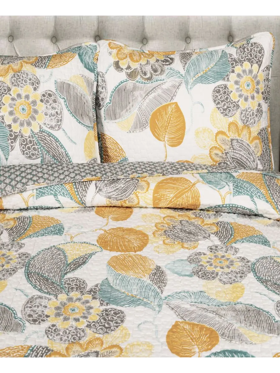 Комплект постельного белья Lovely Leaf из 3 предметов, размер Full/Queen Lush Décor — изображение 4 из 6, желтый