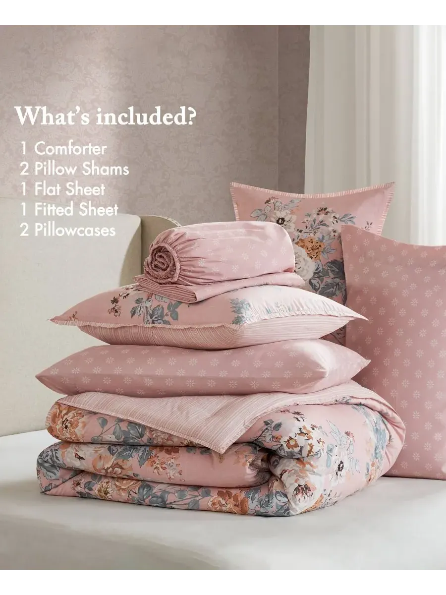 Комплект постельного белья Heather Vintage Floral из 7 предметов, размер Full Madison Park — изображение 6 из 10, розовый
