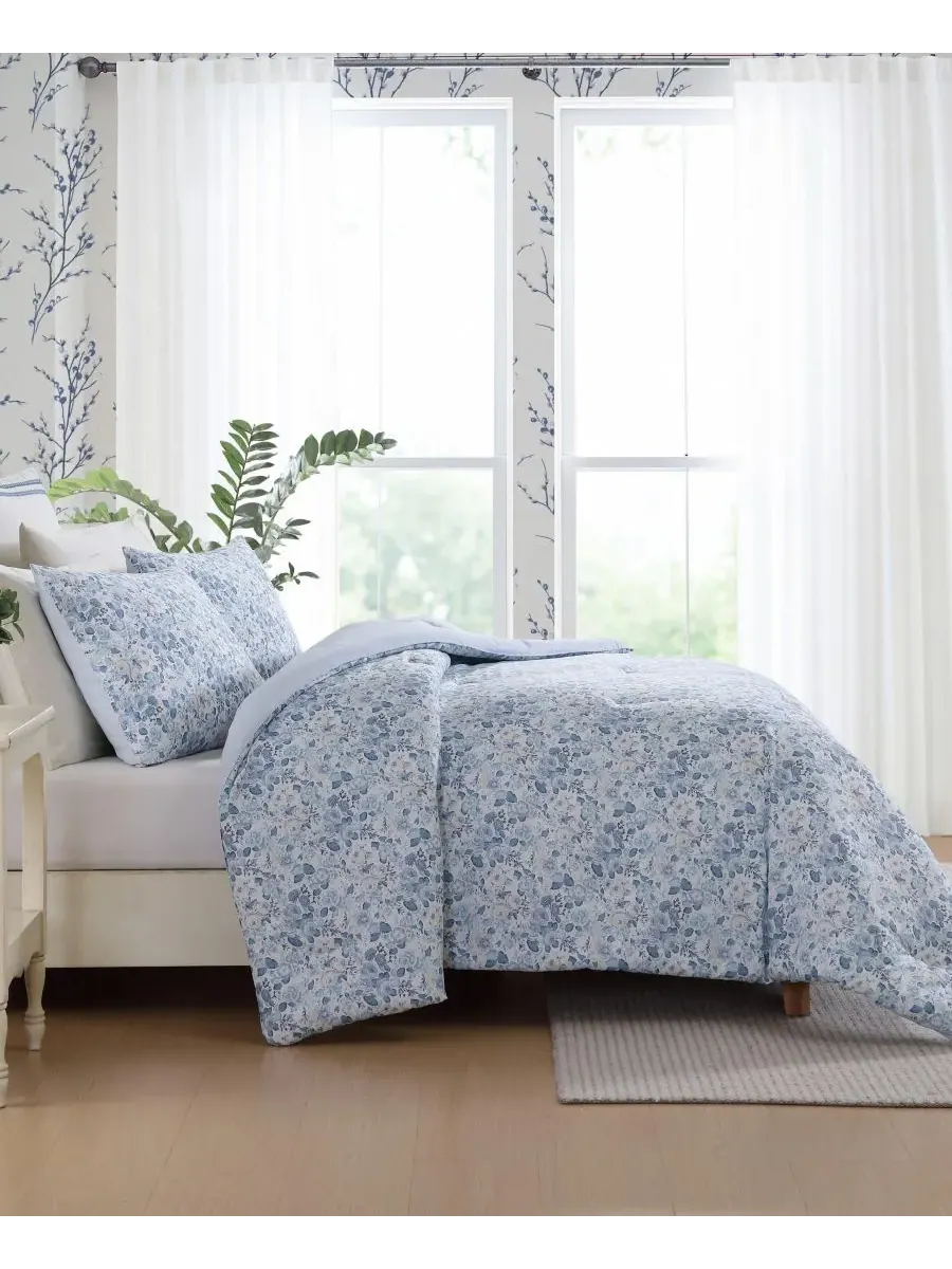Двусторонний комплект постельного белья Quartet из 3 предметов, размер Full/Queen Laura Ashley — изображение 4 из 7, синий