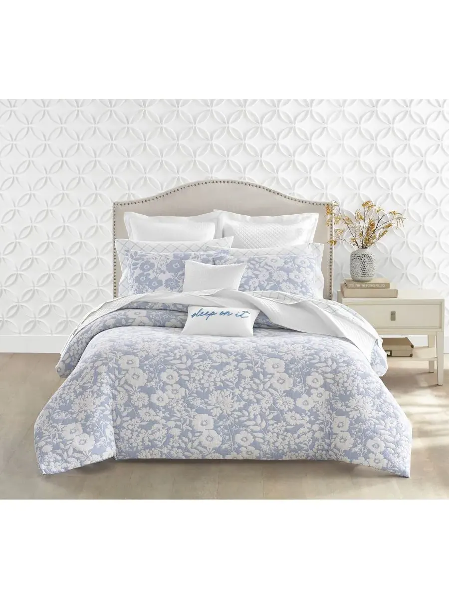 Комплект постельного белья Silhouette Floral, 2 предмета, размер Twin Charter Club — изображение 5 из 10, синий