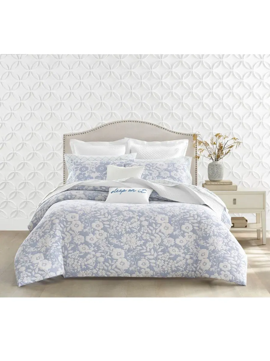 Комплект постельного белья Silhouette Floral, 2 предмета, размер Twin Charter Club — изображение 9 из 10, синий