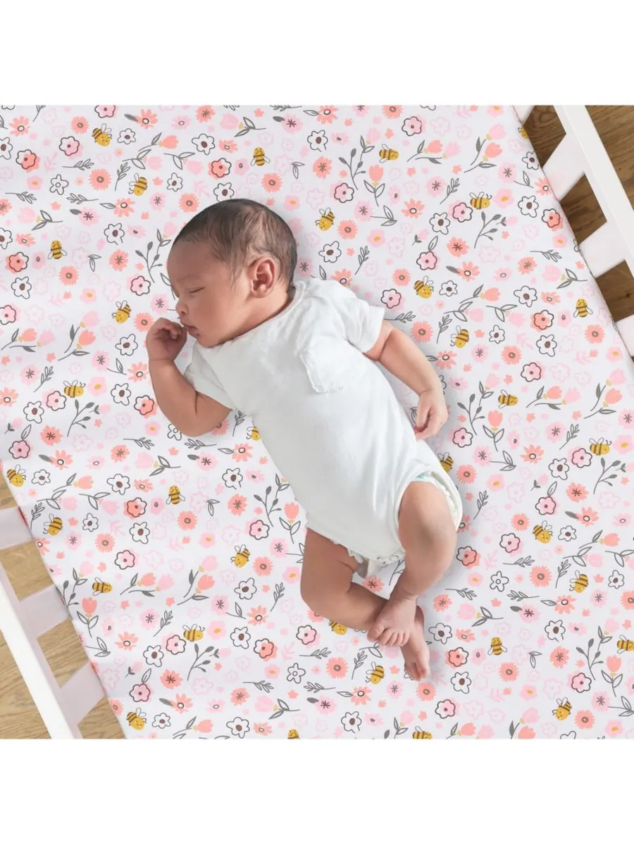Комплект постельного белья для детской кроватки Little Garden из 3 предметов с вышитым цветочным — изображение 3 из 10, белый