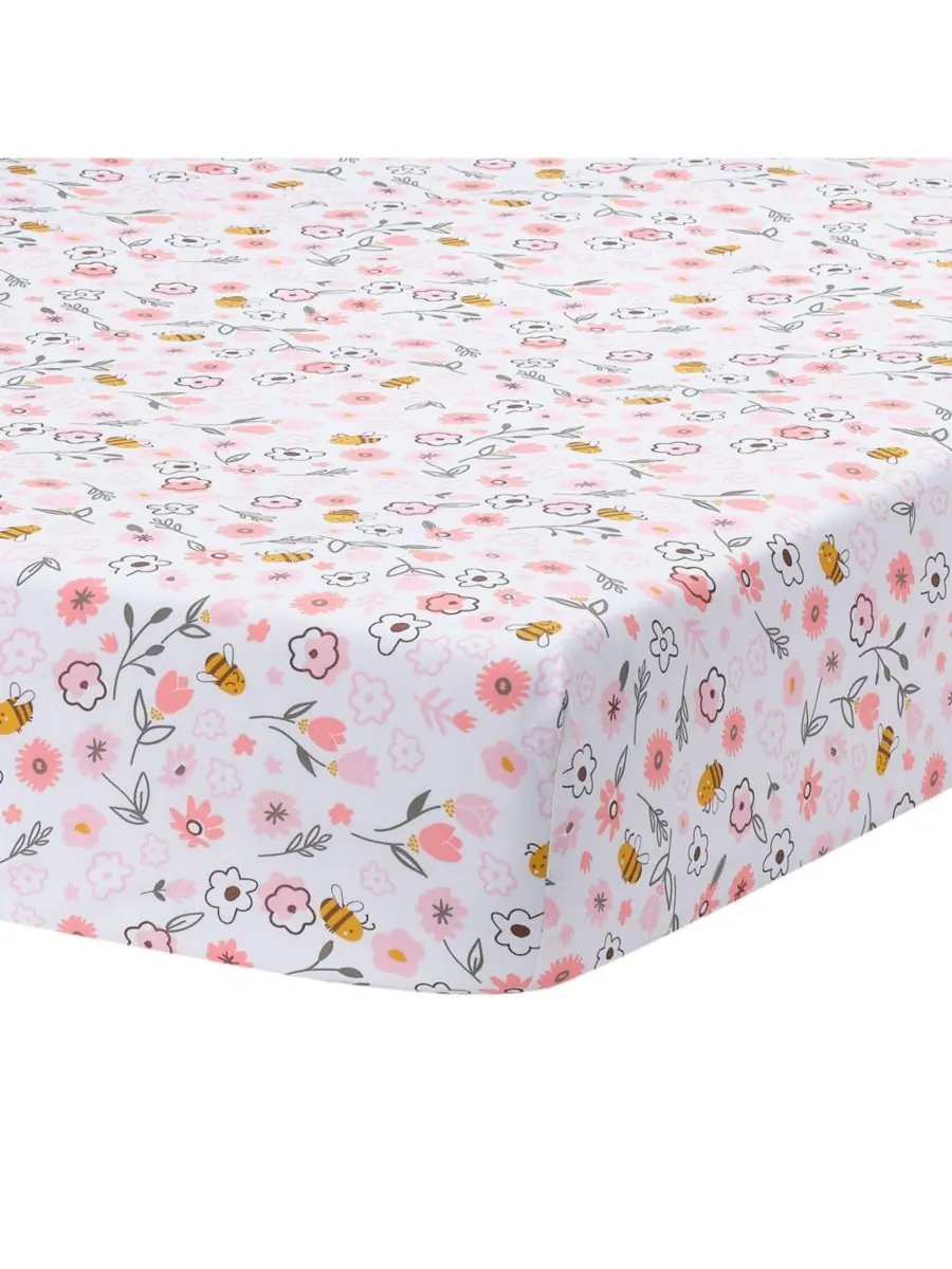 Комплект постельного белья для детской кроватки Little Garden из 3 предметов с вышитым цветочным — изображение 4 из 10, белый