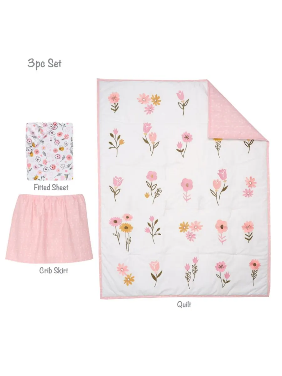 Комплект постельного белья для детской кроватки Little Garden из 3 предметов с вышитым цветочным — изображение 7 из 10, белый