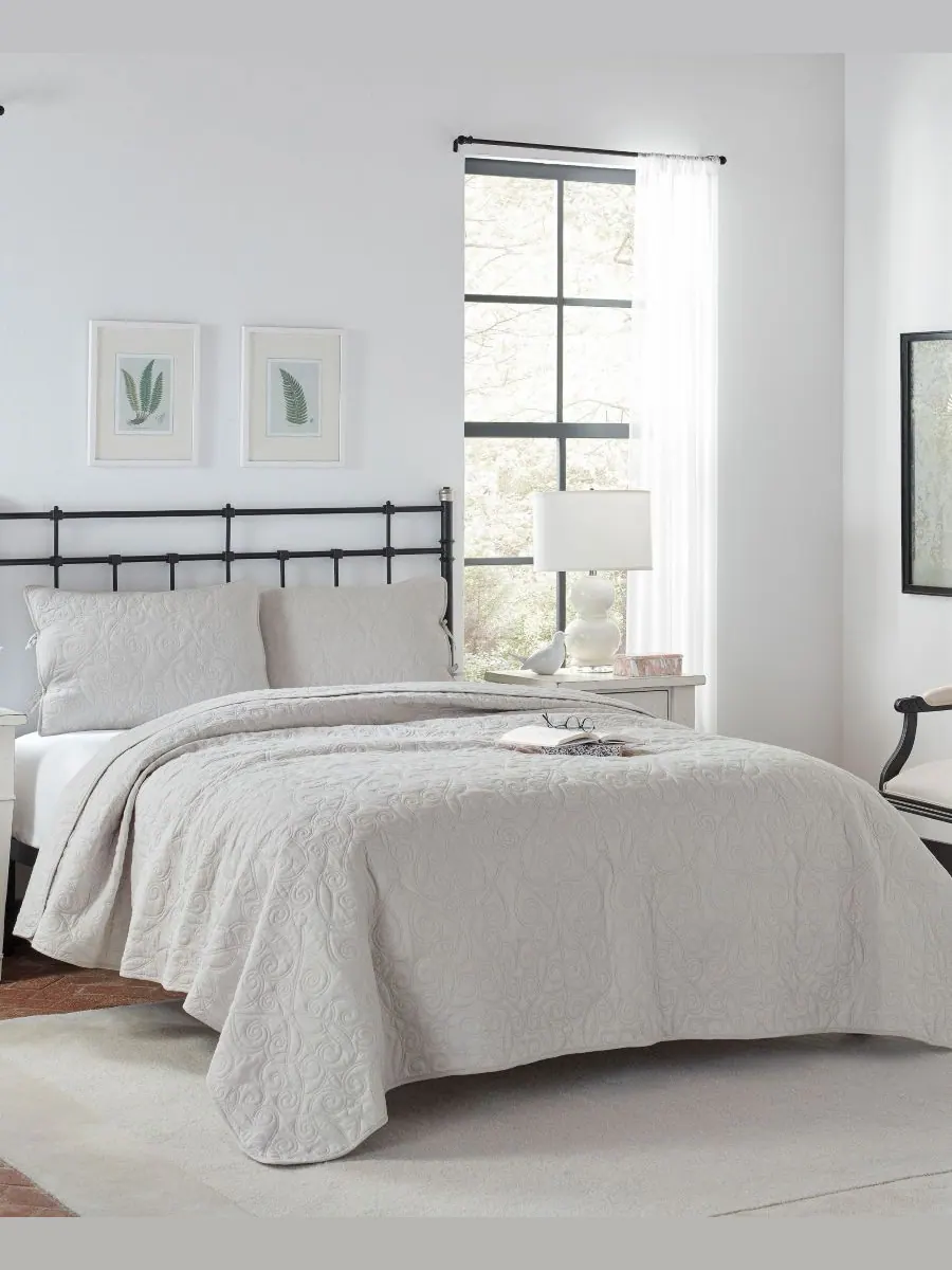 Комплект из двух двусторонних хлопковых стеганых одеял felicity, размер twin. Laura Ashley — изображение 1 из 8, серый