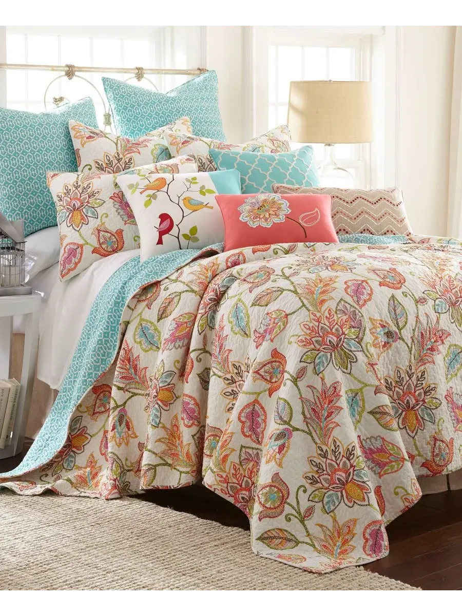 Комплект постельного белья Sophia Floral, 3 предмета, двусторонний, размер King Levtex — изображение 1 из 2, коралл