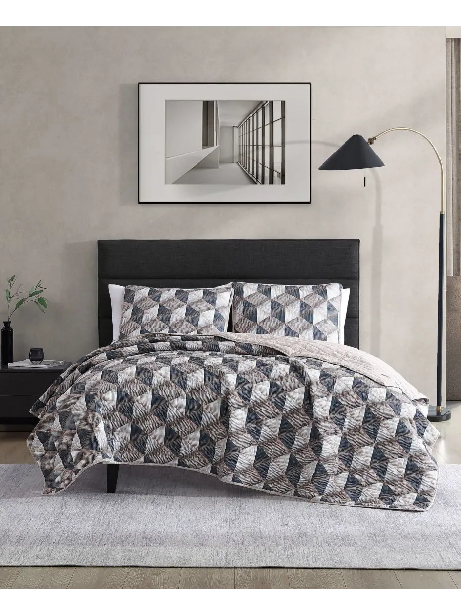 Двусторонний комплект постельного белья Gridwork из 3 предметов, размер Full/Queen Kenneth Cole New — изображение 1 из 9