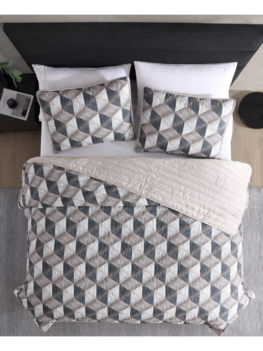 Двусторонний комплект постельного белья Gridwork из 3 предметов, размер Full/Queen Kenneth Cole New — изображение 3 из 9