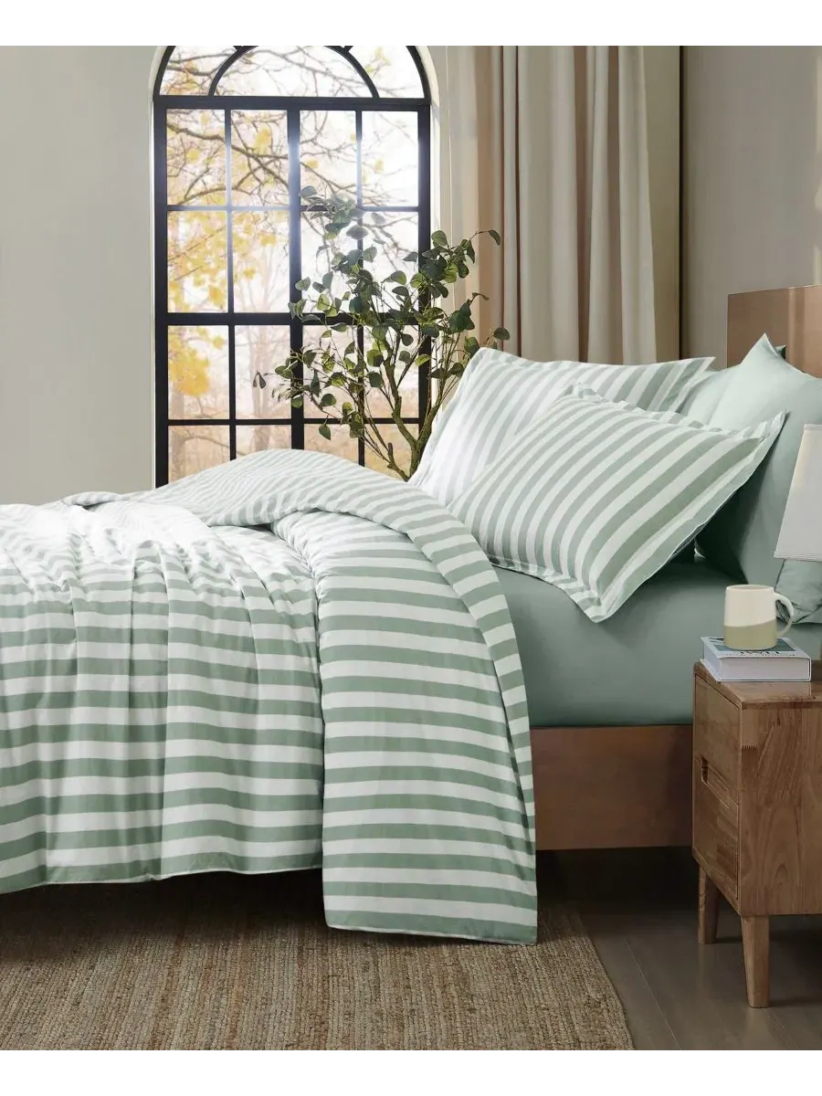 Комплект пододеяльника Levi Stripe из 3 предметов, Full/Queen Brooklyn Loom — изображение 2 из 6, белый зеленый