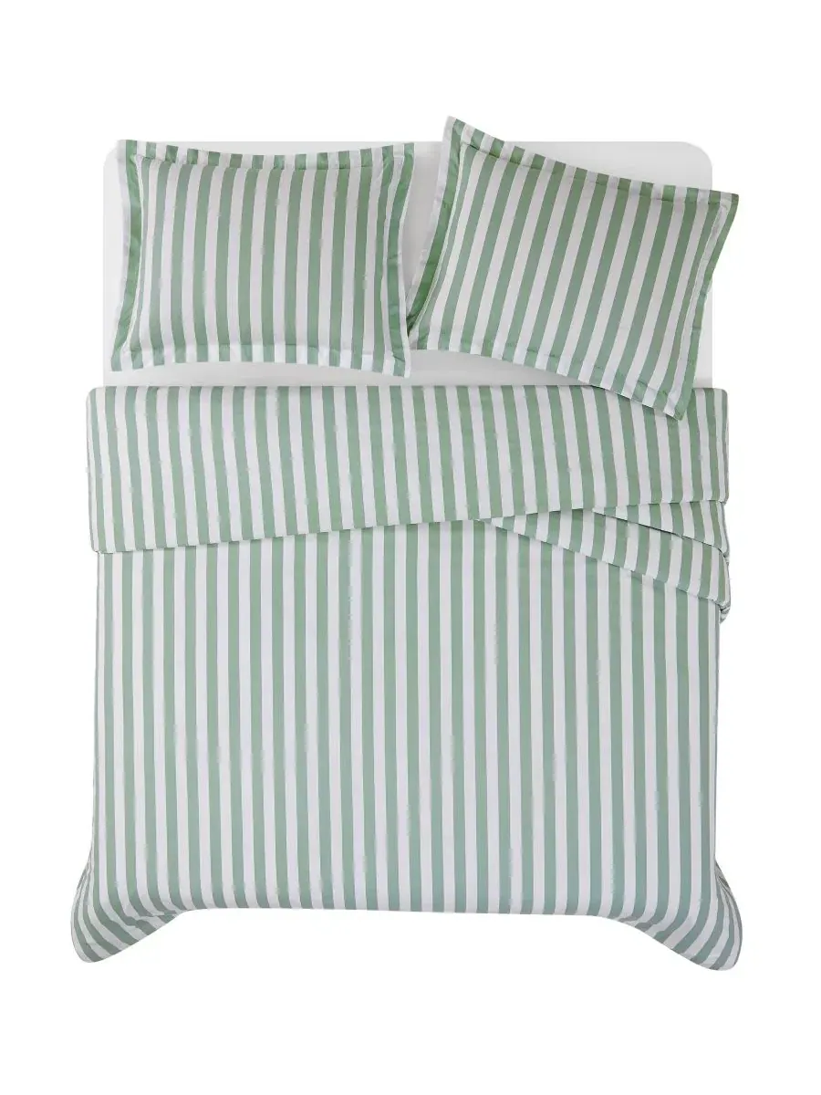 Комплект пододеяльника Levi Stripe из 3 предметов, Full/Queen Brooklyn Loom — изображение 4 из 6, белый зеленый