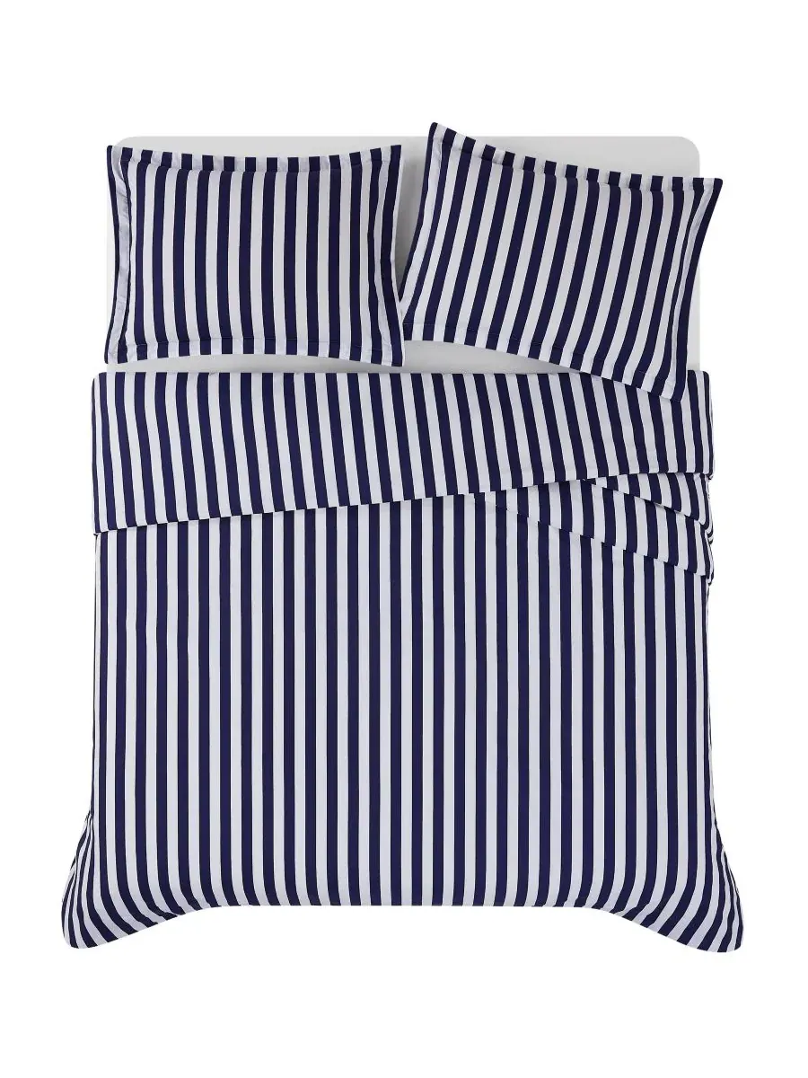 Комплект пододеяльника Levi Stripe, 3 предмета, Full/Queen Brooklyn Loom — изображение 3 из 5, белый темно-синий