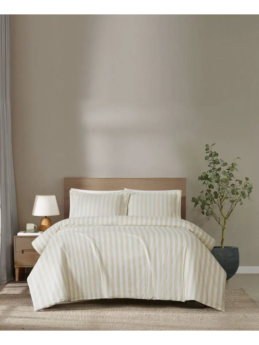 Комплект пододеяльника Levi Stripe из 3 предметов, Full/Queen Brooklyn Loom — изображение 1 из 6, белый слоновая кость