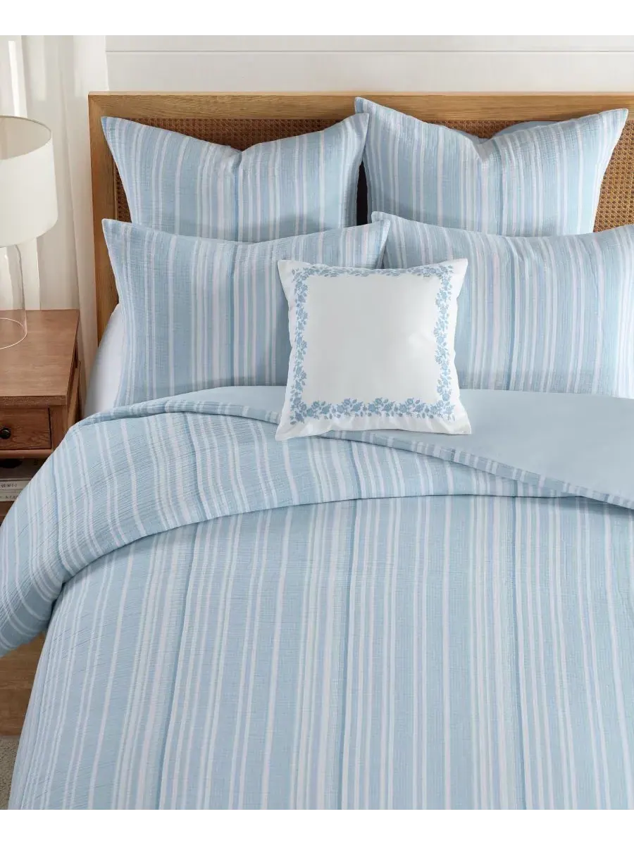 Комплект постельного белья Home Boracay Stripe Muslin Textured из 3 предметов, размер Full/Queen — изображение 3 из 5, синий