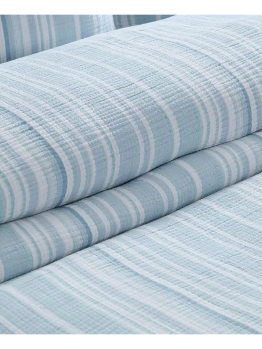 Комплект постельного белья Home Boracay Stripe Muslin Textured из 3 предметов, размер Full/Queen — изображение 5 из 5, синий