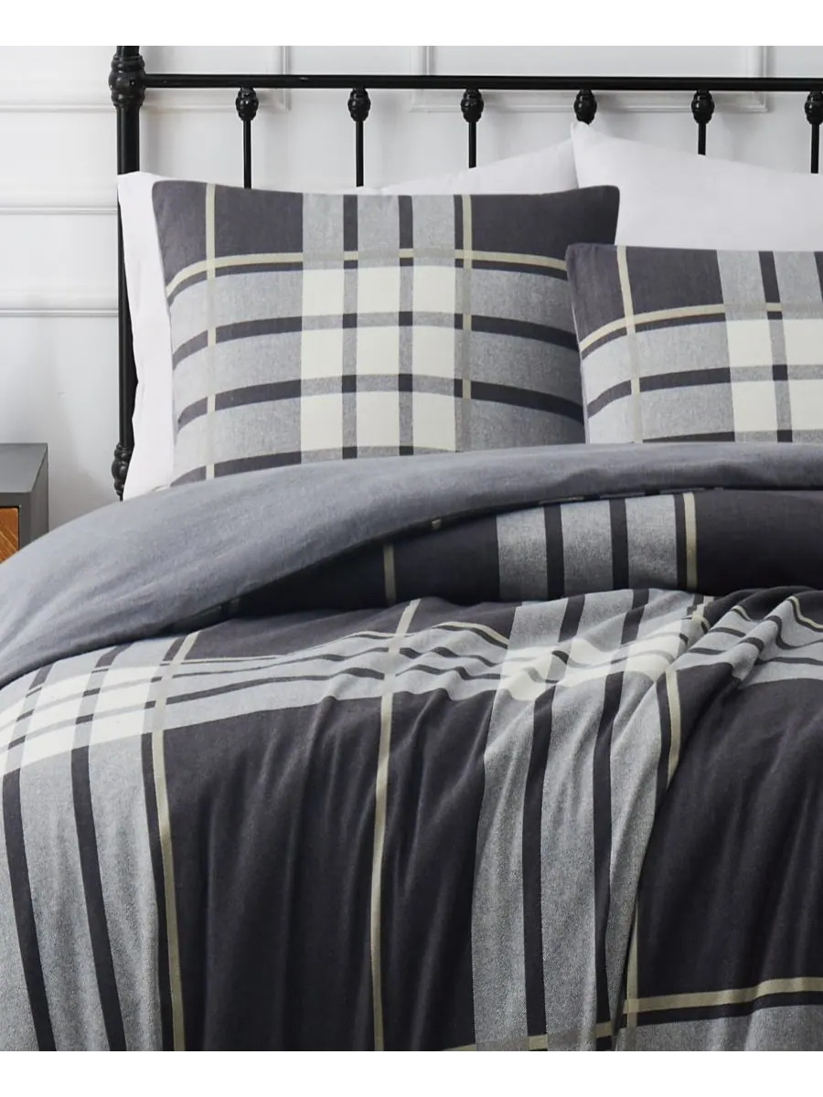 Комплект постельного белья Milo Plaid из 3 предметов, фланель, размер King Truly Soft — изображение 3 из 4, серый