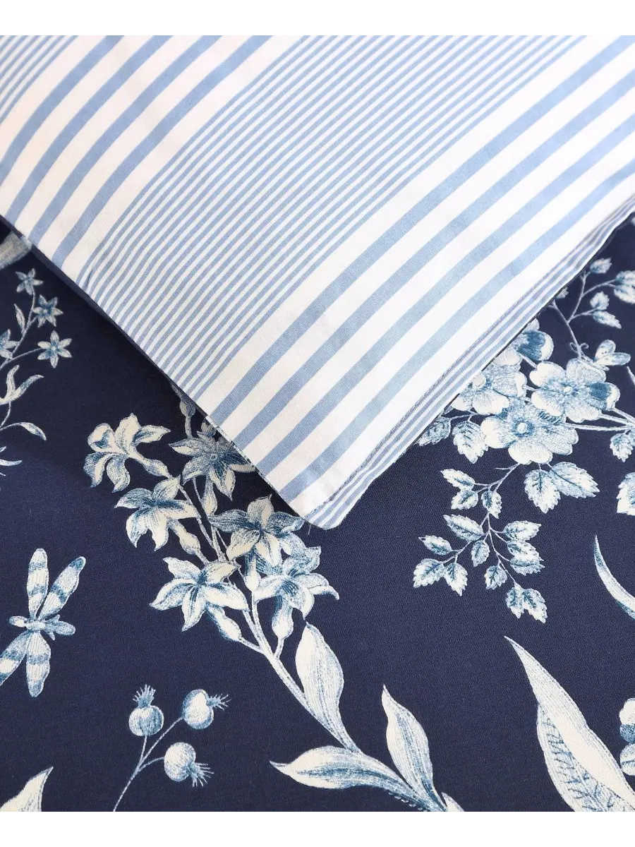 Комплект постельного белья Branch Toile из хлопка, двусторонний, 7 предметов, размер King Laura — изображение 4 из 10, синий