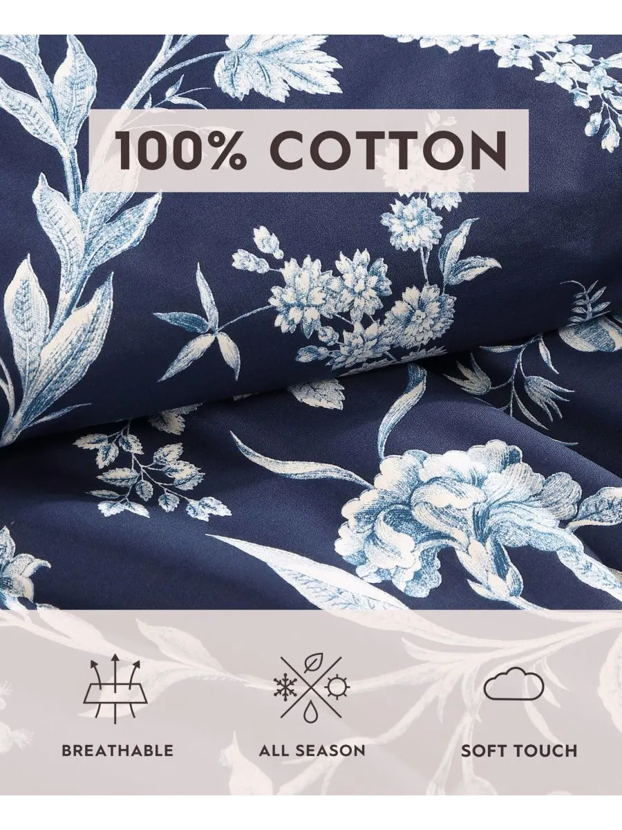 Комплект постельного белья Branch Toile из хлопка, двусторонний, 7 предметов, размер King Laura — изображение 9 из 10, синий