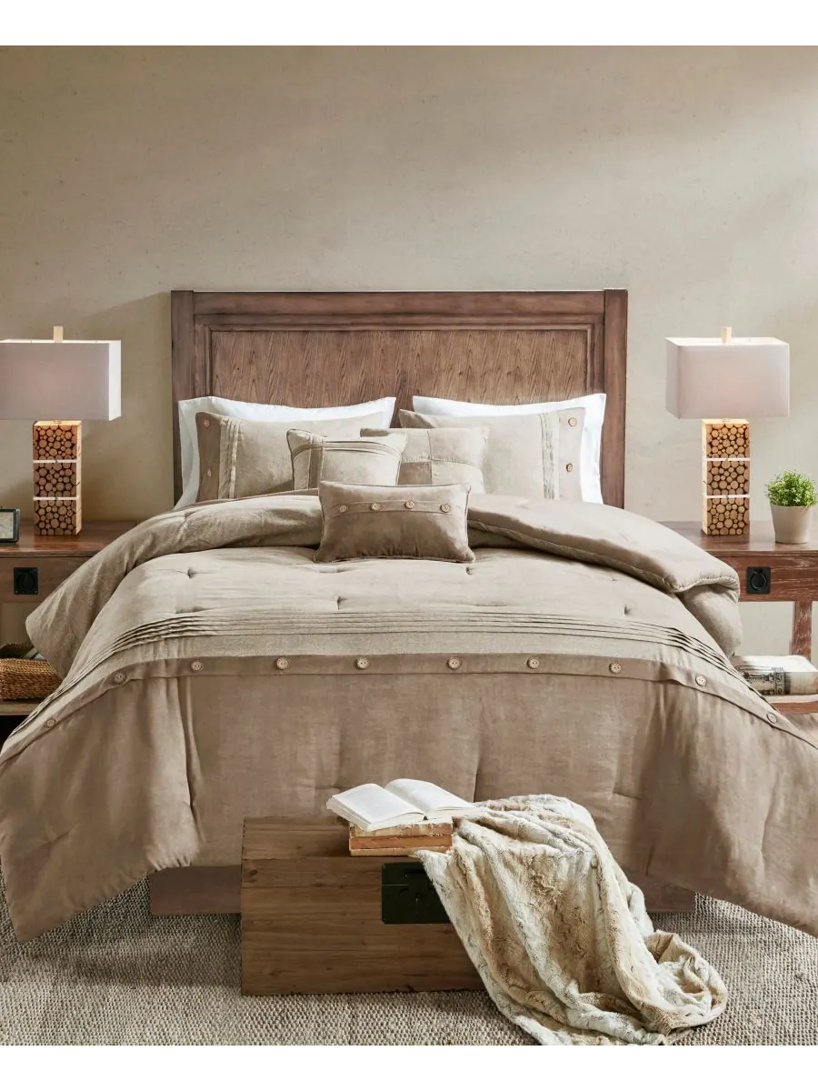 Комплект постельного белья Boone Microsuede из 7 предметов, размер King Madison Park — изображение 1 из 10, бежевый