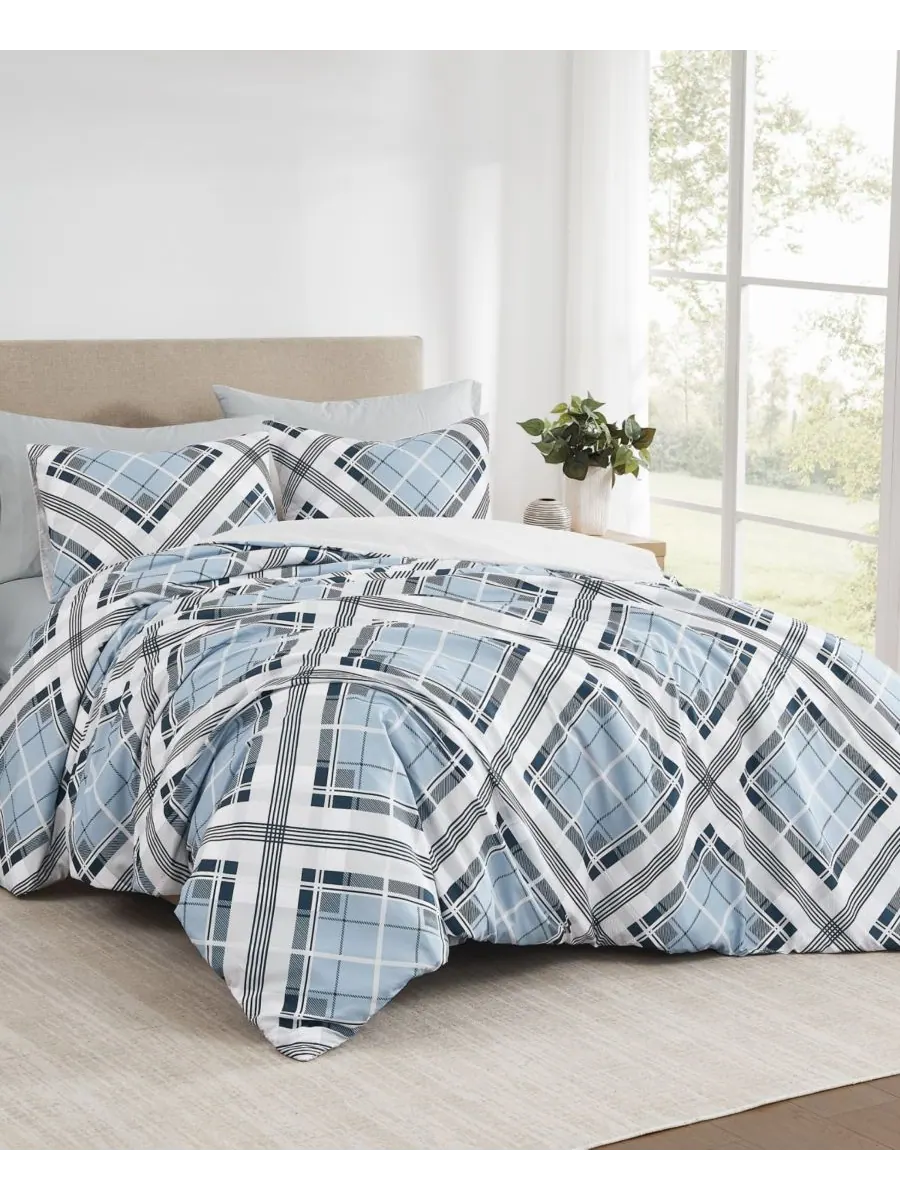 Комплект постельного белья Lars Plaid из 3 предметов, размер King Truly Soft — изображение 1 из 6, синий