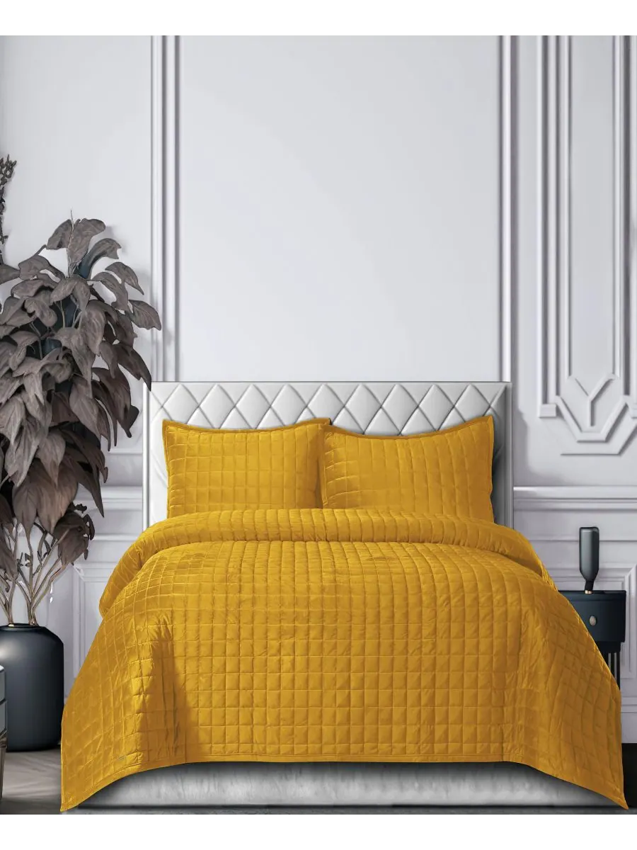 Комплект постельного белья Florence Velvet Solid Oversized, размер Queen Tribeca Living — изображение 2 из 4, золото
