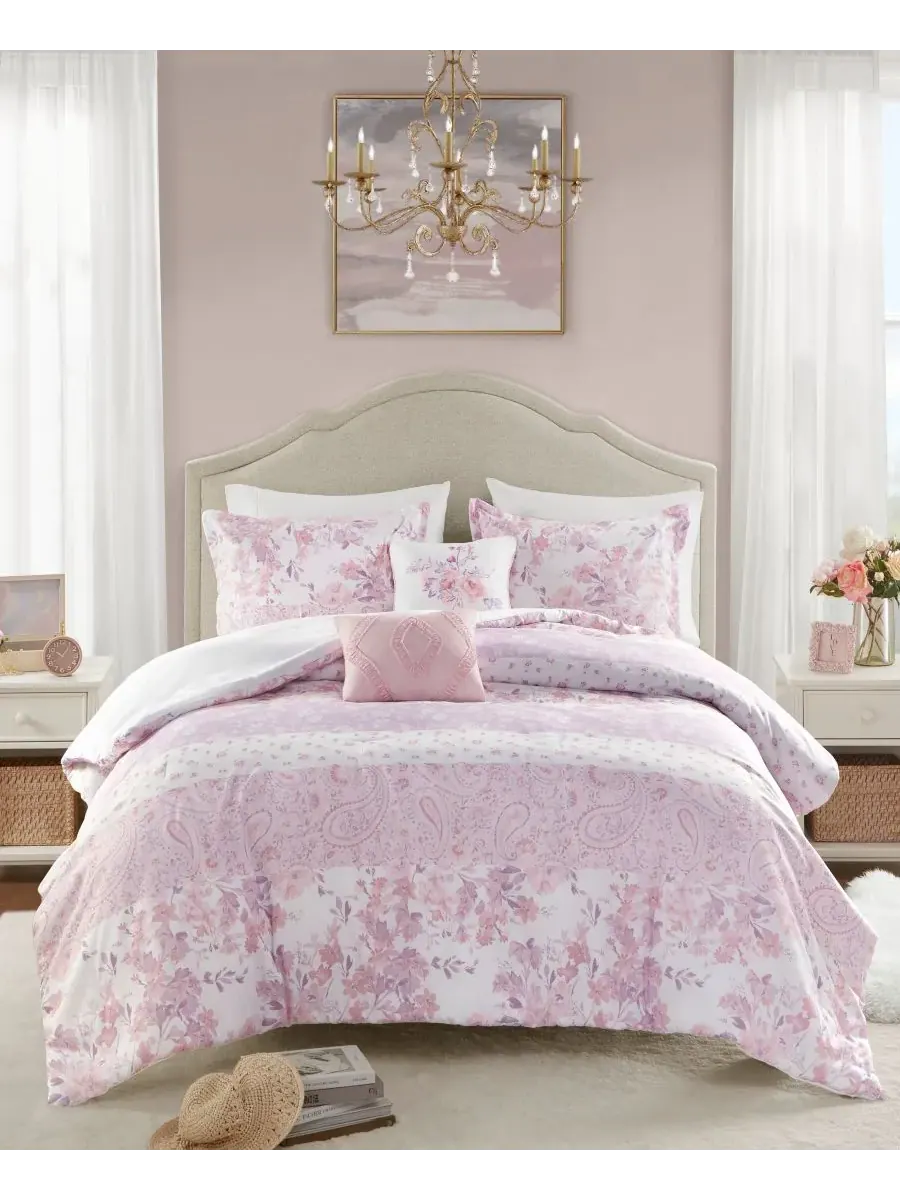 Комплект постельного белья Oliena Floral Paisley из 5 предметов, размер Full/Queen Intelligent — изображение 1 из 10, розовый