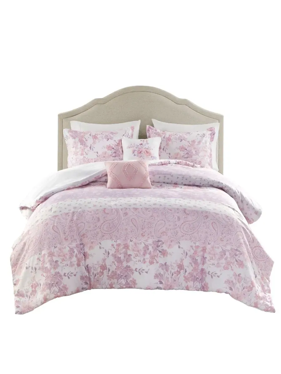 Комплект постельного белья Oliena Floral Paisley из 5 предметов, размер Full/Queen Intelligent — изображение 2 из 10, розовый