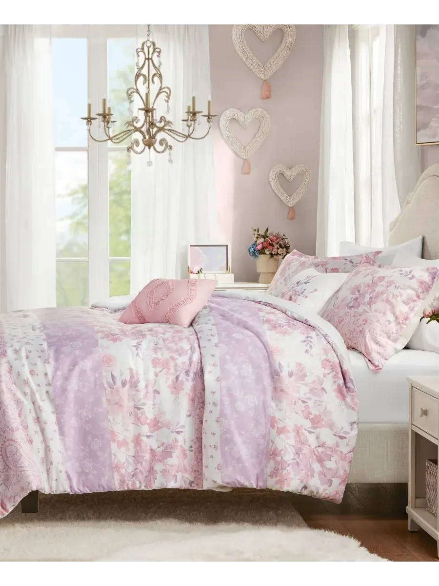 Комплект постельного белья Oliena Floral Paisley из 5 предметов, размер Full/Queen Intelligent — изображение 8 из 10, розовый