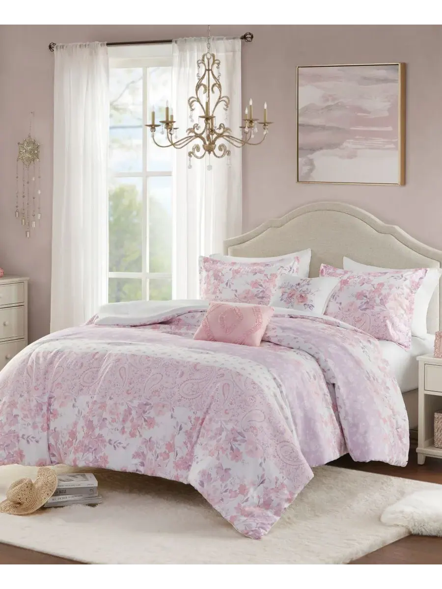 Комплект постельного белья Oliena Floral Paisley из 5 предметов, размер Full/Queen Intelligent — изображение 9 из 10, розовый