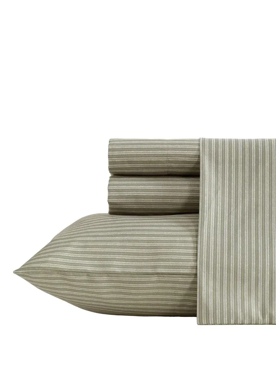 Комплект постельного белья Twill Stripe Texture Microfiber 4-Pc., Queen Kenneth Cole New York — изображение 1 из 7, мох