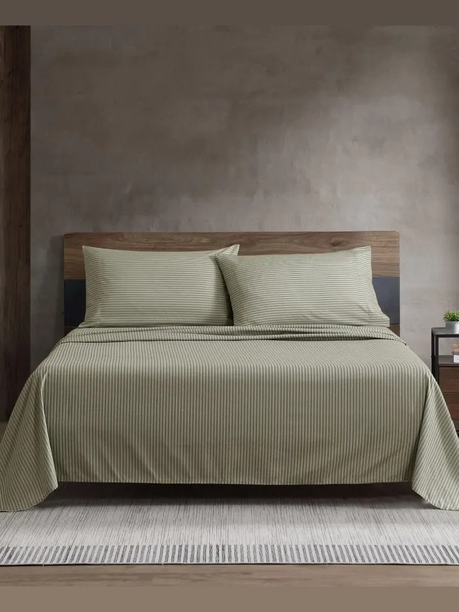Комплект постельного белья Twill Stripe Texture Microfiber 4-Pc., Queen Kenneth Cole New York — изображение 2 из 7, мох