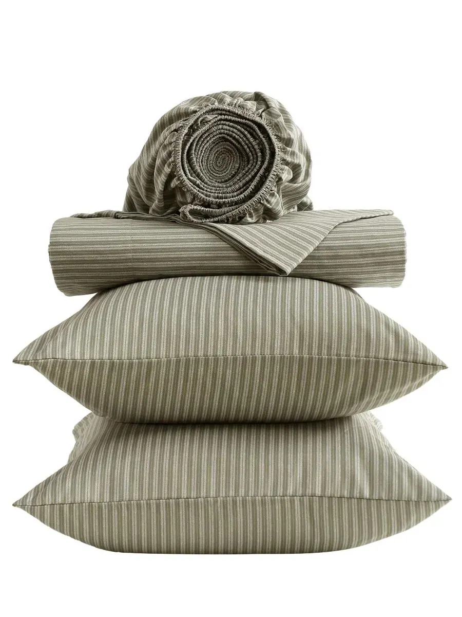 Комплект постельного белья Twill Stripe Texture Microfiber 4-Pc., Queen Kenneth Cole New York — изображение 6 из 7, мох