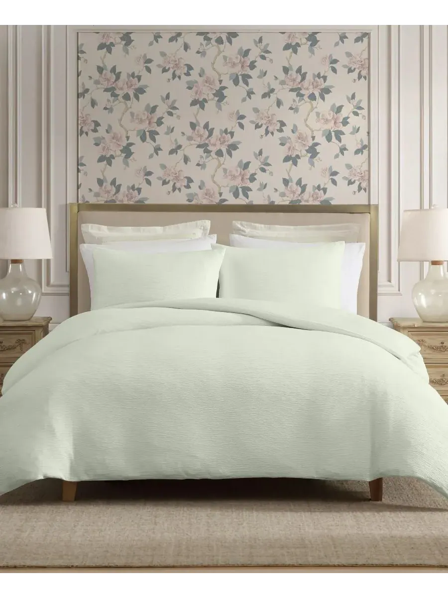 Комплект постельного белья из жатой марли, 3 предмета, размер Queen Laura Ashley — изображение 1 из 8, зеленый