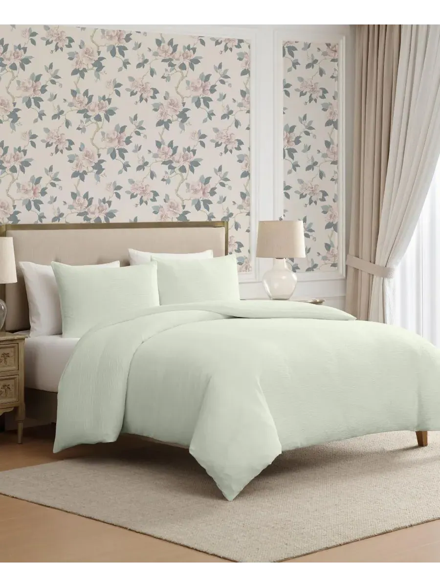 Комплект постельного белья из жатой марли, 3 предмета, размер Queen Laura Ashley — изображение 2 из 8, зеленый