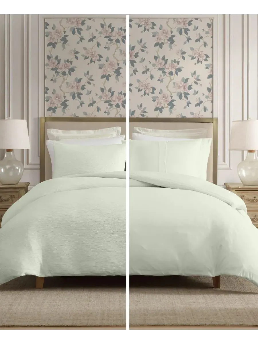 Комплект постельного белья из жатой марли, 3 предмета, размер Queen Laura Ashley — изображение 4 из 8, зеленый