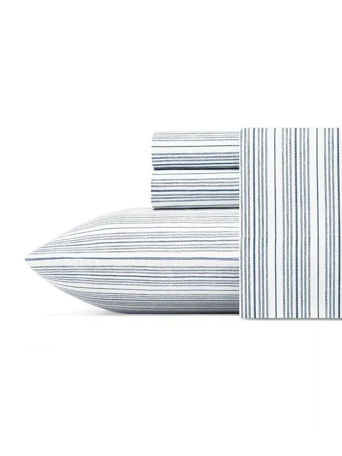Комплект простыней из хлопкового перкаля в полоску Beaux Stripe Nautica — изображение 1 из 7, синий