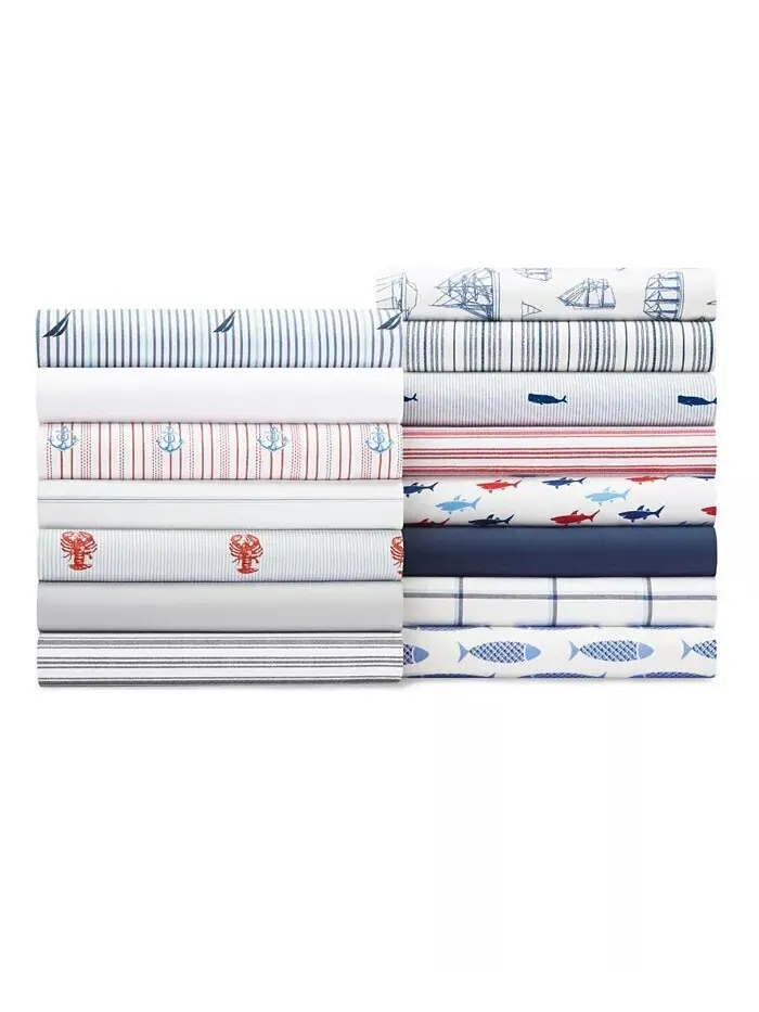 Комплект простыней из хлопкового перкаля в полоску Beaux Stripe Nautica — изображение 3 из 7, синий