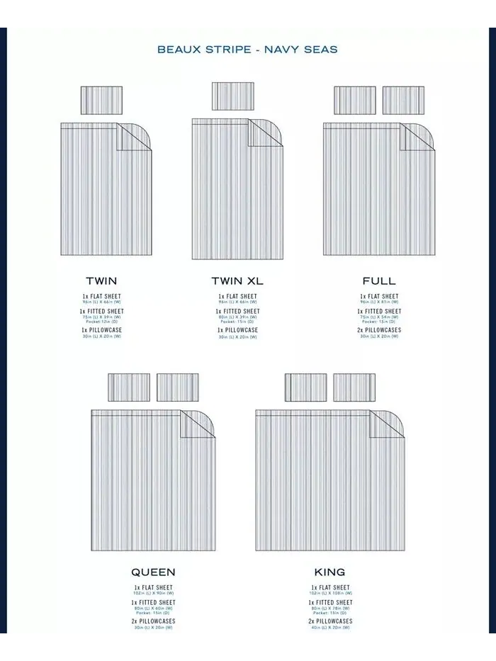 Комплект простыней из хлопкового перкаля в полоску Beaux Stripe Nautica — изображение 7 из 7, синий